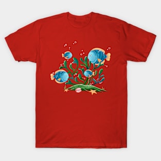 Watercolor Blue Fish Ocean T-Shirt